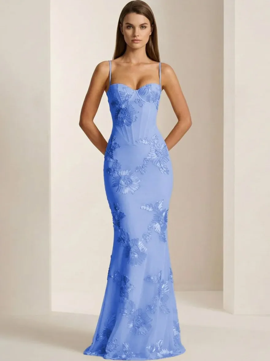 Robe de bal sirène à col cœur sans manches lacée ornée de fleurs en dentelle robe de soirée formelle