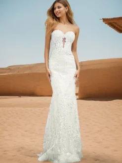 Robe de bal sirène col en cœur dentelle balayage dentelle robes de dîner formelles