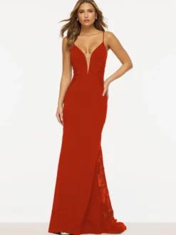 Robe de bal sirène col en V dentelle balayage dentelle robes de soirée formelles