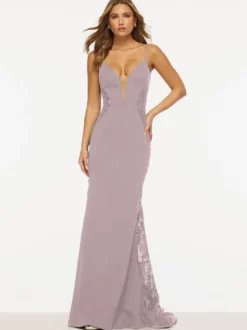 Robe de bal sirène col en V dentelle balayage dentelle robes de soirée formelles