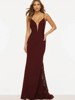 Robe de bal sirène col en V dentelle balayage dentelle robes de soirée formelles