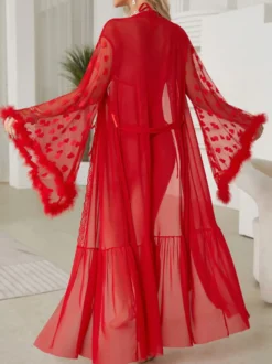 Robe de chambre en soie à manches longues transparente et transparente