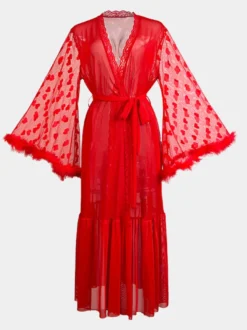 Robe de chambre en soie à manches longues transparente et transparente