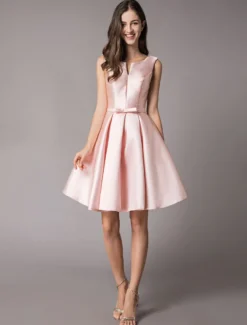 Robe de cocktail 2026 en satin douce Robe de soirée rose courte au genou dos nu fermeture à laçage