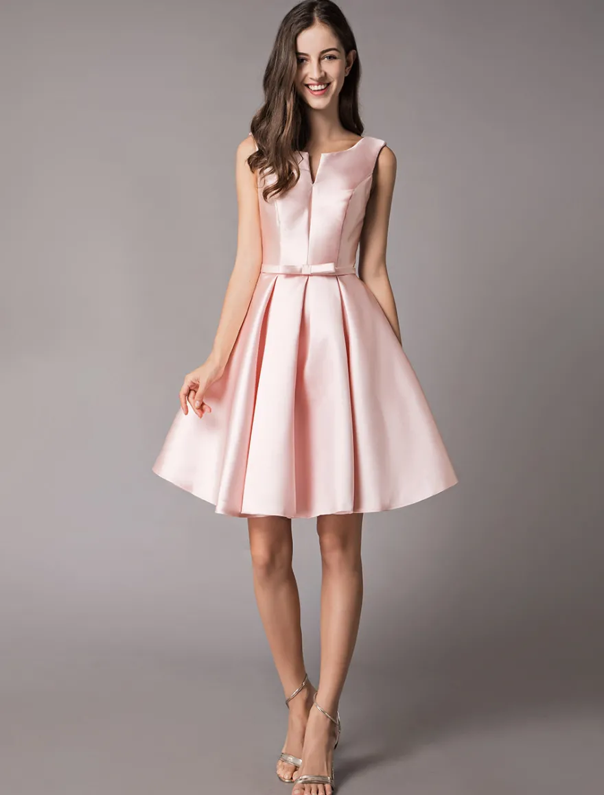 Robe de cocktail 2026 en satin douce Robe de soirée rose courte au genou dos nu fermeture à laçage