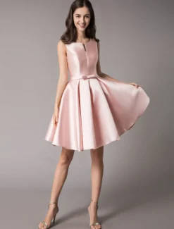 Robe de cocktail 2026 en satin douce Robe de soirée rose courte au genou dos nu fermeture à laçage