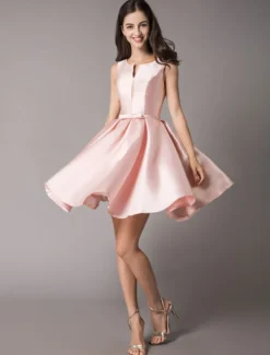 Robe de cocktail 2026 en satin douce Robe de soirée rose courte au genou dos nu fermeture à laçage