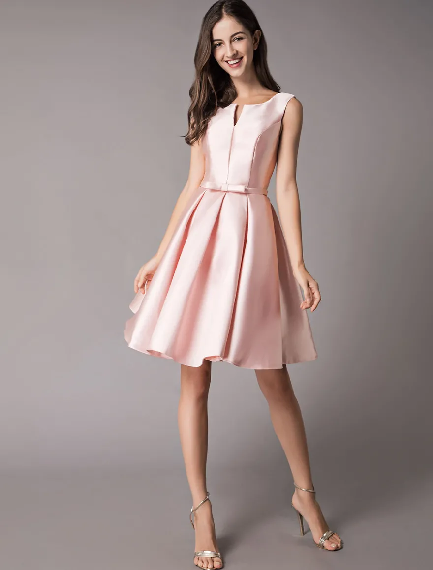 Robe de cocktail 2026 en satin douce Robe de soirée rose courte au genou dos nu fermeture à laçage