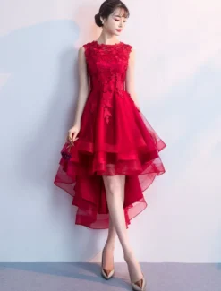Robe de cocktaile robe de bal asymétrique col rond sans manche