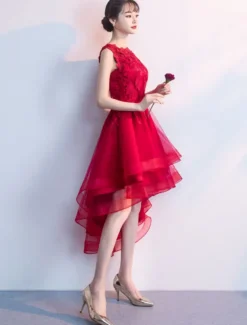 Robe de cocktaile robe de bal asymétrique col rond sans manche