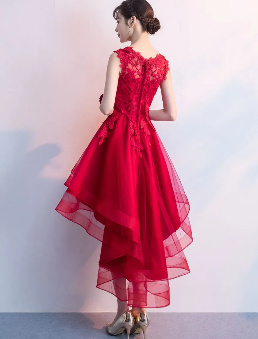 Robe de cocktaile robe de bal asymétrique col rond sans manche