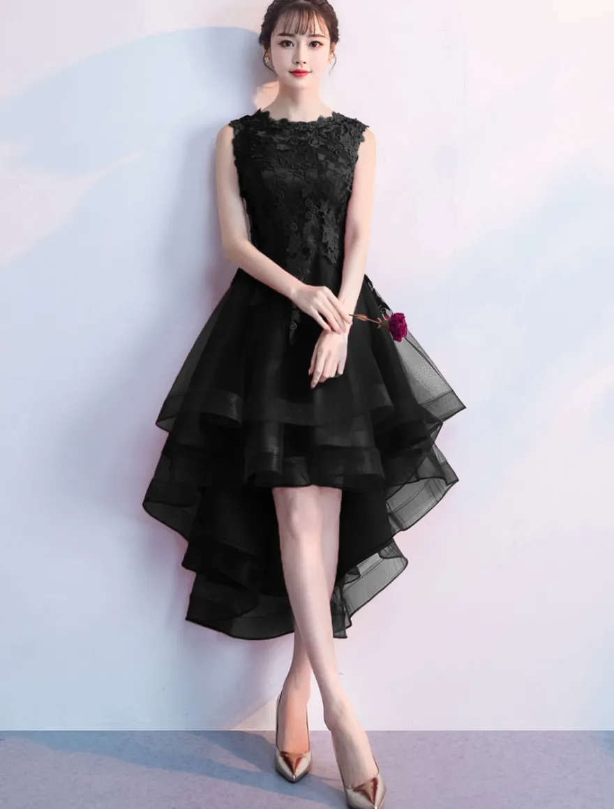 Robe de cocktaile robe de bal asymétrique col rond sans manche