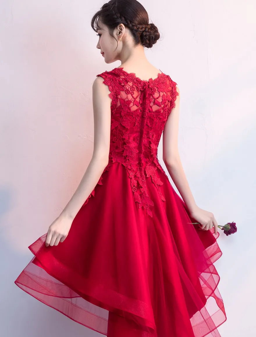 Robe de cocktaile robe de bal asymétrique col rond sans manche