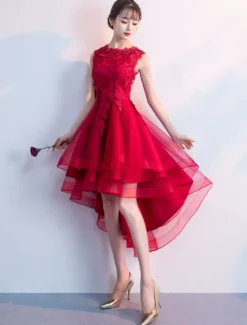 Robe de cocktaile robe de bal asymétrique col rond sans manche