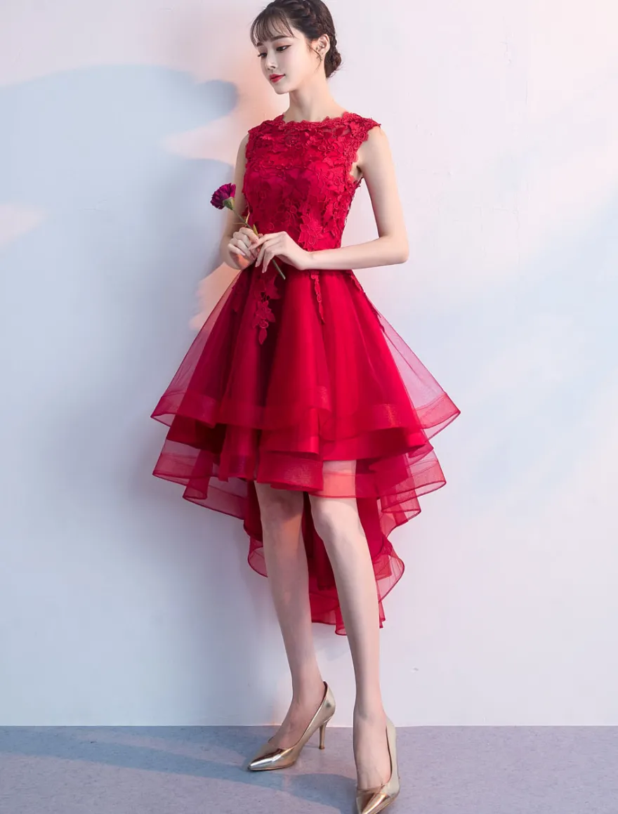 Robe de cocktaile robe de bal asymétrique col rond sans manche