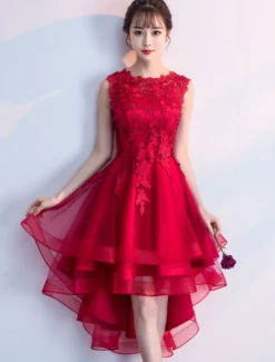 Robe de cocktaile robe de bal asymétrique col rond sans manche