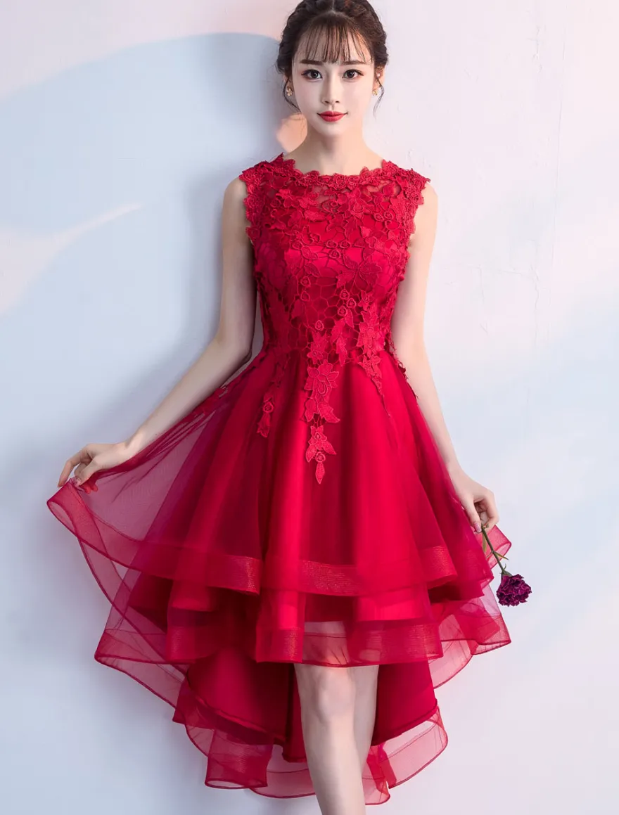 Robe de cocktaile robe de bal asymétrique col rond sans manche