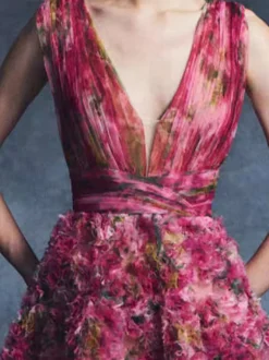 Robe de cocktail vintage robe de bal glamour longueur thé col en V fleurs
