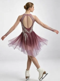 Robe de compétition professionnelle de patinage artistique sur glace violette faite main et personnalisée