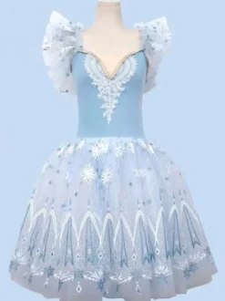 Robe De Danse Ballet Bleu Ballerine Femmes Enfants Paillettes Dentelle Fleurie Costume