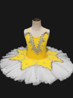 Robe de danse de ballet jaune perles robe tutu paillettes Ballerina Déguisements Halloween