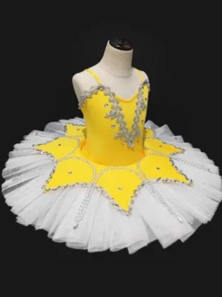 Robe de danse de ballet jaune perles robe tutu paillettes Ballerina Déguisements Halloween