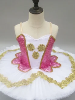 Robe de danse de ballet rose Sequin Straps Robe Girls Tutu Robes Déguisements Halloween
