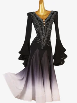 Robe De Danse De Salon Noir Femmes Manches Longues Robe Costume De Danse