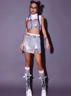 Robe de danse jazz pour femme costume de chanteuse tenue de DJ pour bar boîte de nuit et danse.