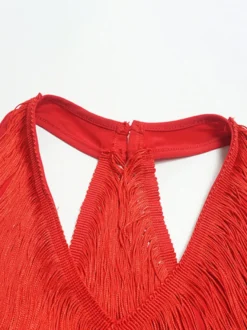 Robe de danse latine champagne dos nu à franges et pompons robe élégante en polyester costume de danse