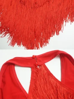Robe de danse latine champagne dos nu à franges et pompons robe élégante en polyester costume de danse
