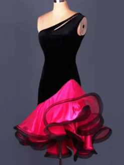 Robe de danse latine danse latine Costume Organza une épaule sans manches dos nu deux tons ondulations irrégulières Déguisements Halloween
