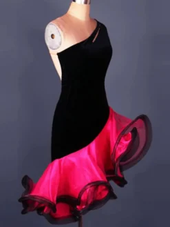 Robe de danse latine danse latine Costume Organza une épaule sans manches dos nu deux tons ondulations irrégulières Déguisements Halloween