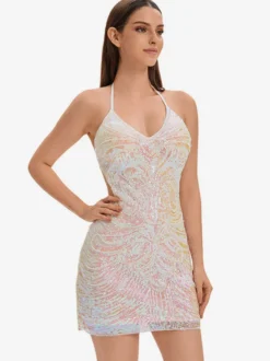 Robe De Danse Latine Des Années 1970 Ensemble Dos Nu À Paillettes Franges Sexy