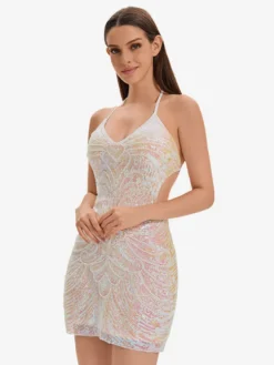 Robe De Danse Latine Des Années 1970 Ensemble Dos Nu À Paillettes Franges Sexy