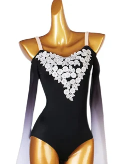 Robe de danse latine Femme Noir Femmes Fleurs Bodycon Sexy Polyester Robe Danse Porter