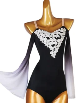 Robe de danse latine Femme Noir Femmes Fleurs Bodycon Sexy Polyester Robe Danse Porter