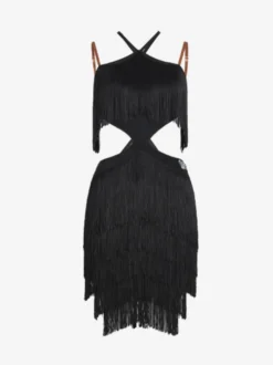 Robe de danse latine noire ensemble dos nu à franges costume de danse