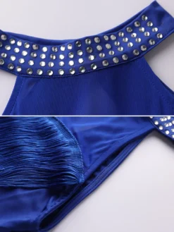 Robe de danse latine noire à franges et dos nu élégante robe de danse en polyester pour femme