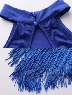 Robe de danse latine noire à franges et dos nu élégante robe de danse en polyester pour femme