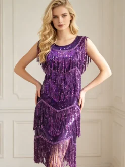 Robe de danse latine à paillettes dorées et franges costume de danseuse latine