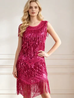 Robe de danse latine à paillettes dorées et franges costume de danseuse latine
