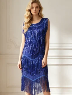 Robe de danse latine à paillettes dorées et franges costume de danseuse latine