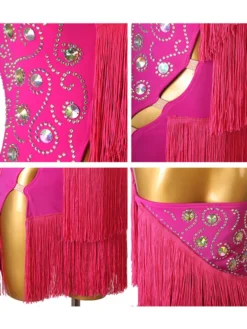 Robe de danse latine Robe de polyester Femme Blanc Sexy Sexy Fringe Strass Strass Dancer latine Dancant Porter
