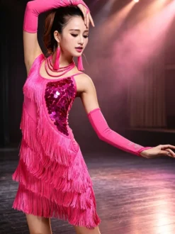 Robe de danse latine robe rouge à franges pour fille short sexy tenue de danse
