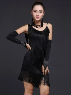 Robe de danse latine robe rouge à franges pour fille short sexy tenue de danse