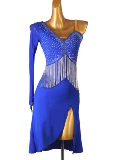 Robe de danse latine Robes de Strass Femmes Noir Épaule Opond Bullcon Sexy Polyester Robe Danse Porter