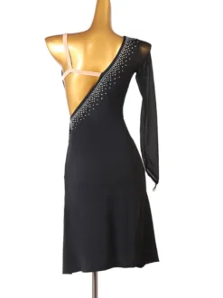 Robe de danse latine Robes de Strass Femmes Noir Épaule Opond Bullcon Sexy Polyester Robe Danse Porter