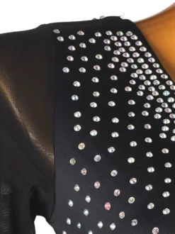 Robe de danse latine Robes de Strass Femmes Noir Épaule Opond Bullcon Sexy Polyester Robe Danse Porter