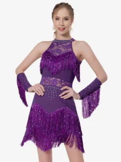 Robe de danse latine sexy salsa cha-cha tango costume de danse de salon robe jupe à franges rumba
